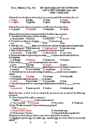 Đề tham khảo tuyển sinh vào Lớp 10 THPT môn Tiếng Anh - Năm học 2022-2023 - Trường THCS Xích Thố (Có đáp án)