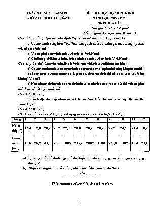 Đề thi chọn học sinh giỏi Địa lí Lớp 8 - Năm học 2022-2023 - Trường THCS Lai Thành (Có đáp án)