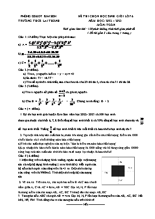 Đề thi chọn học sinh giỏi Toán Lớp 6 - Năm học 2022-2023 - Trường THCS Lai Thành (Có hướng dẫn chấm)