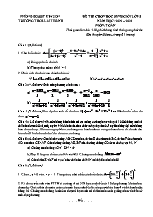 Đề thi chọn học sinh giỏi Toán Lớp 8 - Năm học 2022-2023 - Trường THCS Lai Thành (Có hướng dẫn chấm)