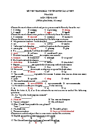 Đề thi tham khảo tuyển sinh vào Lớp 10 THPT môn Tiếng Anh - Đề NBBL01 - Năm học 2022-2023 (Có đáp án)