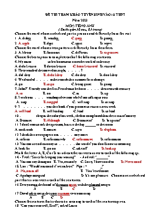 Đề thi tham khảo tuyển sinh vào Lớp 10 THPT môn Tiếng Anh - Test 1 - Năm học 2022-2023 (Có đáp án)