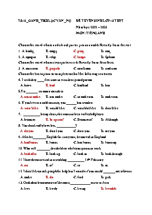 Đề thi thử tuyển sinh vào Lớp 10 THPT môn Tiếng Anh - Năm học 2022-2023 - Trường THCS Lạc Vân (Có đáp án)