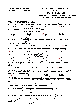 Đề thi toán tuổi thơ cấp huyện Lớp 6 - Năm học 2023-2024 - Trường THCS Lai Thành (Có đáp án)