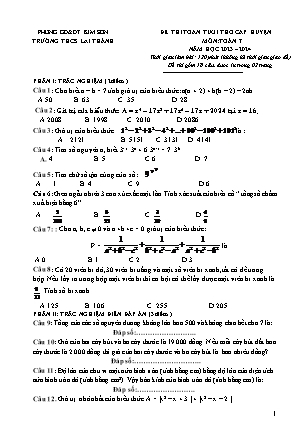 Đề thi toán tuổi thơ cấp huyện Lớp 7 - Năm học 2023-2024 - Trường THCS Lai Thành (Có đáp án)