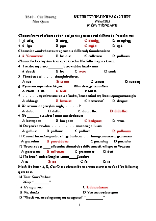 Đề thi tuyển sinh vào Lớp 10 THPT môn Tiếng Anh - Năm học 2022-2023 - Trường THCS Cúc Phương (Có đáp án)