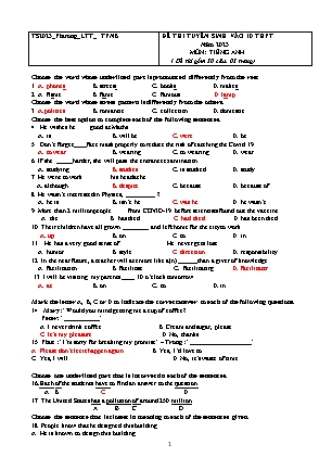 Đề thi tuyển sinh vào Lớp 10 THPT môn Tiếng Anh - Năm học 2022-2023 - Trường THCS Lý Tự Trọng (Có đáp án)