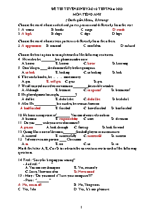 Đề thi tuyển sinh vào Lớp 10 THPT môn Tiếng Anh - Năm học 2022-2023 (Có đáp án)