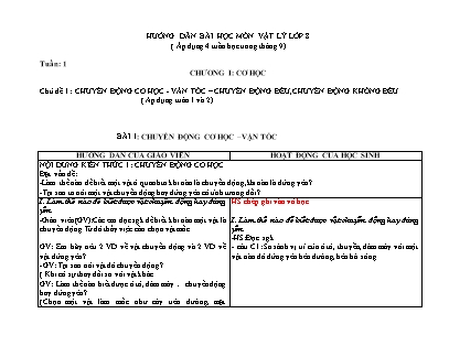 Hướng dẫn tự học Vật lí Lớp 8 - Bài 1: Chuyển động cơ học, vận tốc - Năm học 2021-2022 - Trường THCS Trần Hưng Đạo