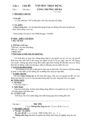 Kế hoạch bài dạy Ngữ văn Lớp 7 - Tiết 1: Văn bản "Cổng trường mở ra" - Năm học 2021-2022 - Trường THCS Trần Hưng Đạo