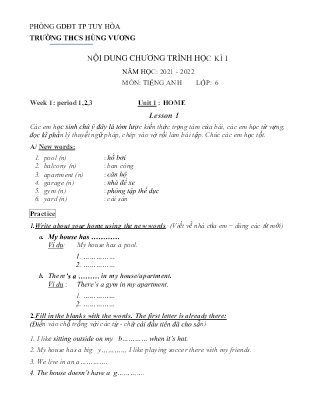 Nội dung chương trình Tiếng Anh Lớp 6 - Unit 1: Home - Lesson 1 - Năm học 2021-2022 - Trường THCS Hùng Vương