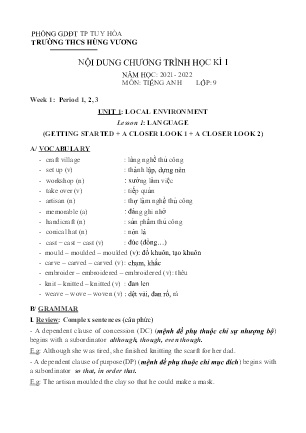 Nội dung chương trình Tiếng Anh Lớp 9 - Unit 1: Local environment - Lesson 1 - Năm học 2021-2022 - Trường THCS Hùng Vương