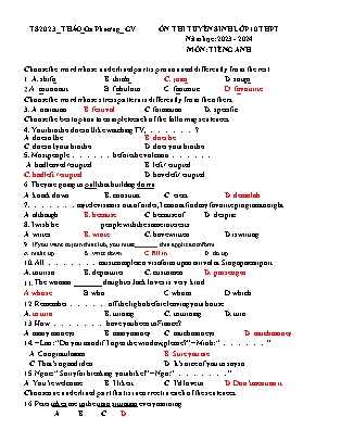 Ôn thi tuyển sinh vào Lớp 10 THPT môn Tiếng Anh - Năm học 2023-2024 - Trường THCS Gia Phương (Có đáp án)