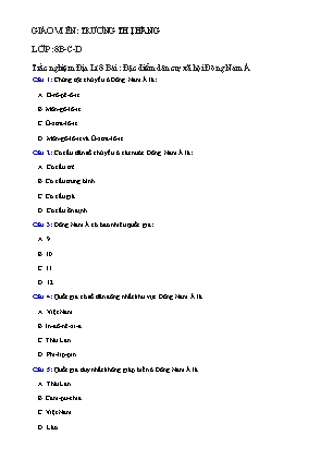 Trắc nghiệm Địa lí Lớp 8 - Bài: Đặc điểm dân cư, xã hội Đông Nam Á
