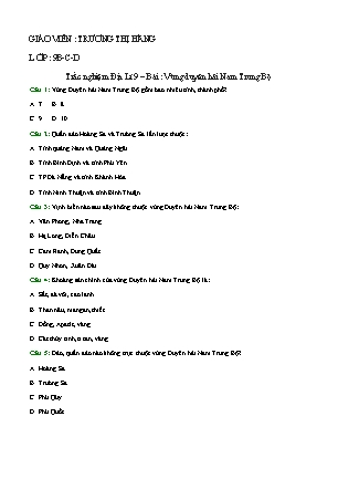 Trắc nghiệm Địa lí Lớp 9 - Bài: Vùng duyên hải Nam Trung Bộ