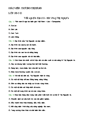 Trắc nghiệm Địa lí Lớp 9 - Bài: Vùng Tây Nguyên