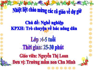 Bài giảng Mầm non Lớp Chồi - Đề tài: KPXH: Trò chuyện về bác nông dân (GV: Nguyễn Thị Loan - Trường MN Chu Minh)