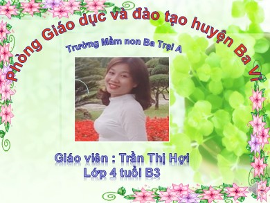 Bài giảng Mầm non Lớp Chồi - Hoạt động: Làm quen với Toán - Đề tài: Dạy trẻ đếm đến 4,nhận biết sô 4 (GV: Trần Thị Hợi - Trường MN Ba Trại A)