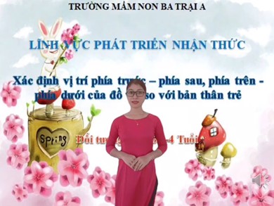 Bài giảng Mầm non Lớp Mầm - Lĩnh vực Phát triển ngôn ngữ - Đề tài: Xác định vị trí phía trước - Phía sau, phía trên - Phía dưới của đồ vật so với bản thân trẻ