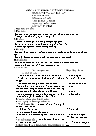 Kế hoạch bài dạy Mầm non Lớp Chồi - Lĩnh vực phát triển nhận thức - Hoạt động: Làm quen văn học - Đề tài: Truyện Tích chu (GV: Trần Thị Hợi)