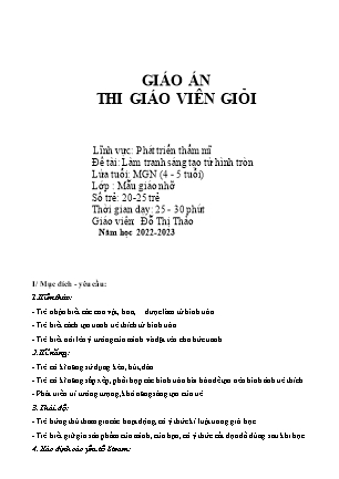 Kế hoạch bài dạy Mầm non Lớp Chồi - Lĩnh vực Phát triển thẩm mĩ - Đề tài: Làm tranh sáng tạo từ hình tròn (GV: Đỗ Thị Thảo)