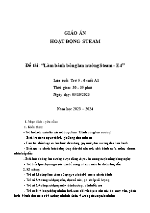 Kế hoạch bài dạy Mầm non Lớp Lá - Hoạt động STEAM - Đề tài: Làm bánh bông lan nướng Steam - E4 (Năm học 2023-2024)