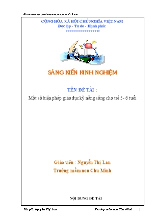 SKKN Một số biện pháp giáo dục kỹ năng sống cho trẻ 5- 6 tuổi (GV: Nguyễn Thị Lan - Trường MN Chu Minh)
