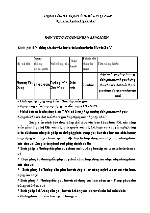 SKKN Một số biện pháp hướng dẫn phụ huynh gây hứng thú cho trẻ 3-4 tuổi tham gia hoạt động âm nhạc tại nhà (GV: Phương Thị Dung - Trường MN Chu Minh)
