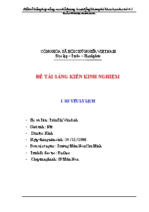 SKKN Một số biện pháp nâng cao chất lượng hoạt động khám phá khoa học cho trẻ 3-4 tuổi ở trường mầm non (GV: Trần Thị Vân Anh - Trường MN Chu Minh)