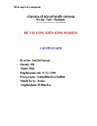 SKKN Một số biện pháp phát triển ngôn ngữ cho trẻ 5- 6 tuổi thông qua kể chuyện sáng tạo (GV: Trần Thị Vân Anh - Trường MN Chu Minh)
