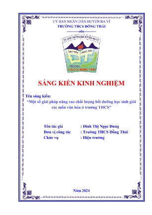 SKKN Một số giải pháp nâng cao chất lượng bồi dưỡng học sinh giỏi các môn văn hóa ở trường THCS (GV: Đinh Thị Ngọc Dung - Trường THCS Đồng Thái - Năm học 2023-2024)
