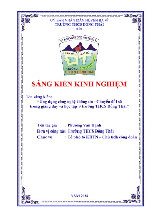 SKKN Ứng dụng công nghệ thông tin - Chuyển đổi số trong giảng dạy và học tập ở trường THCS Đồng Thái (GV: Phương Văn Hạnh - Trường THCS Đồng Thái - Năm học 2023-2024)